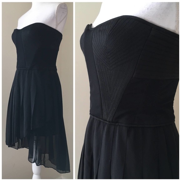 BCBG Black Strapless Corset Silk Chiffon Hi-Low Dress 4 - Picture 3 of 8